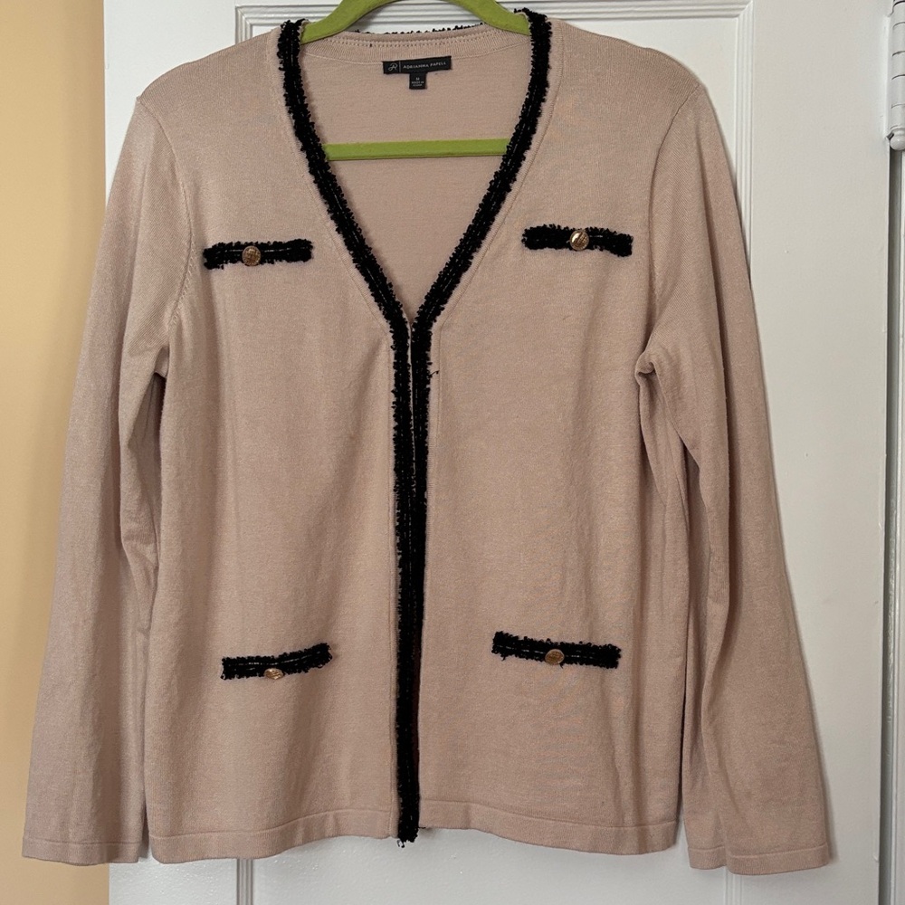 Adrianna Papell Beige Cardigan with Black Accents
